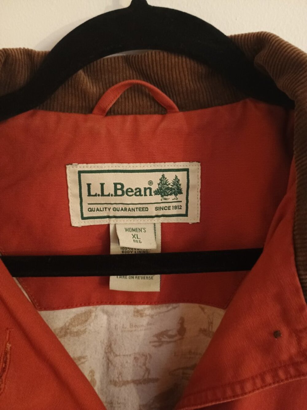 LL BEAN Red Barn Coat Cotton Jacket Women XL with Flannel and Corduroy - Picture 2 of 12